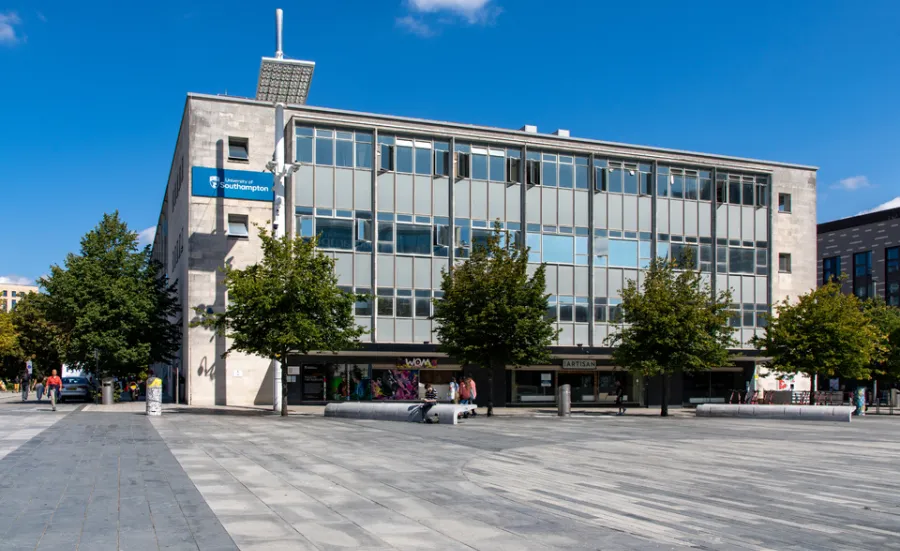 External view from Guildhall Square ƱAPP_ĿͲƱ-ٷϷ, of the Sir James Matthews building, a teaching and study building which is part of our City Centre Campus.