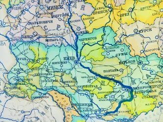 Historical map of Ukraine and nearby countries, with Russian text