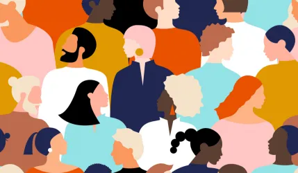 Illustration showing an ethnically diverse crowd of people