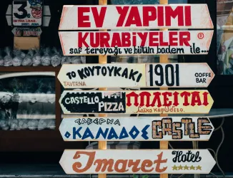 A collection of signs in different languages