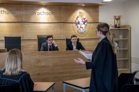 Law students practice their legal skills in our simulated courtroom