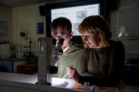 image of students using microscopes