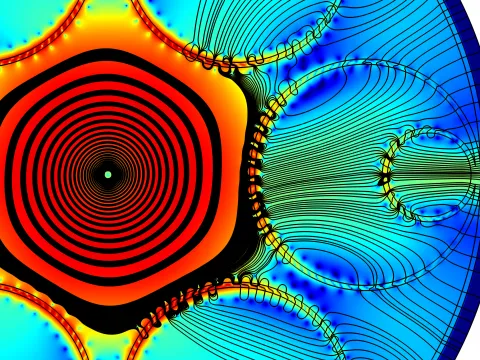 Hollow core fibre computational modelling coloured pattern