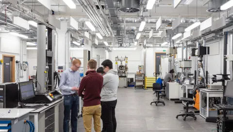 People talking in a lab