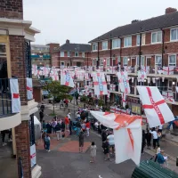 A street in Bermondsey, London, decked in English flags during the Euro 2020 final.